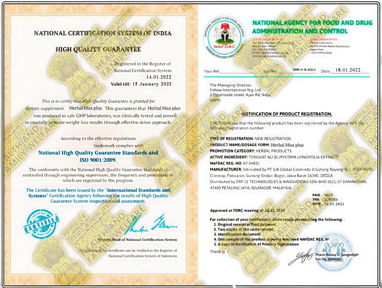 Herbal Products Certificate